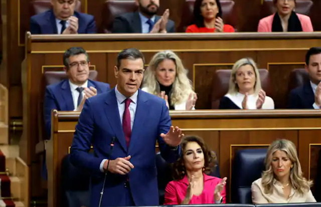 El presidente del Gobierno, Pedro Sánchez, durante su intervención en la sesión de control en el Congreso de los Diputados. La Moncloa